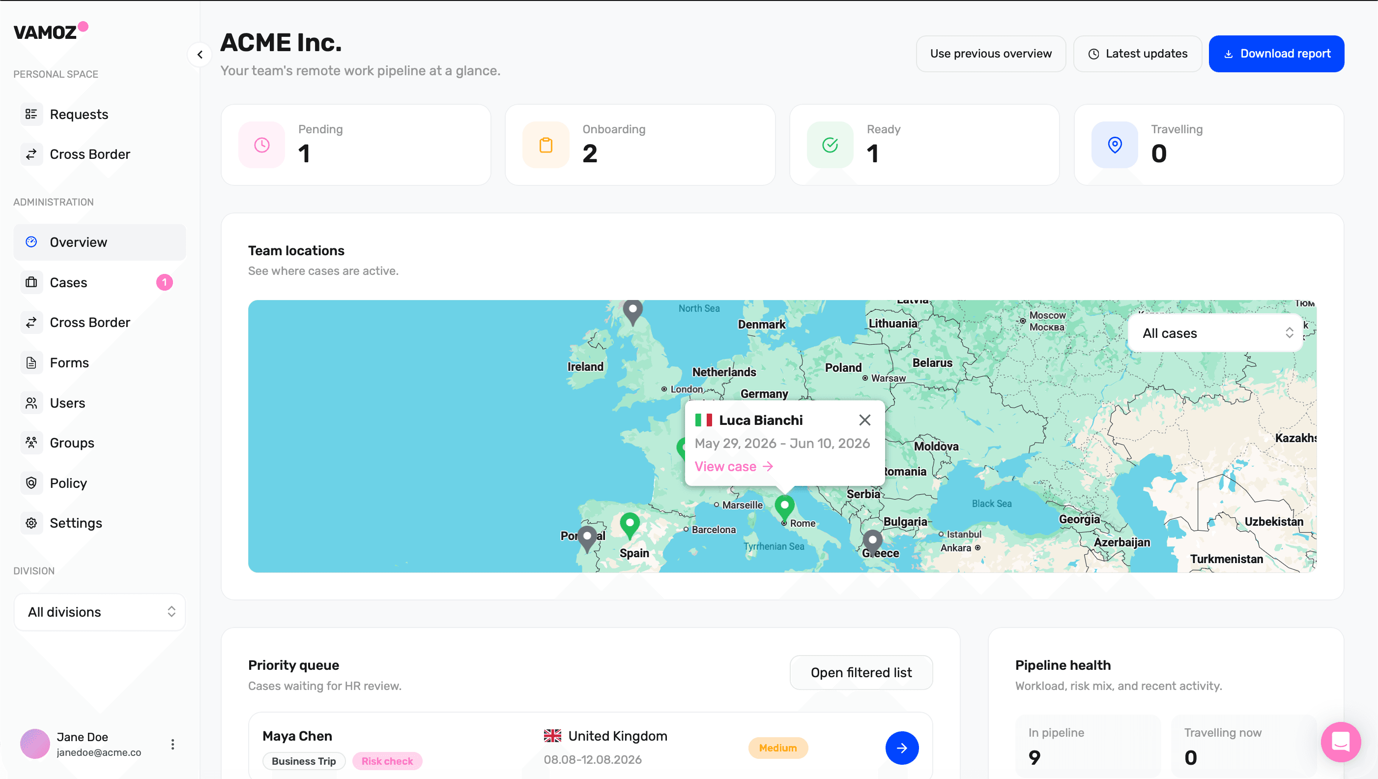 Preview of the Vamoz HR Dashboard